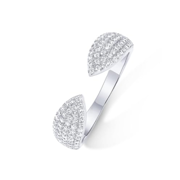 PAVOI Rhodium Plated Cuff Statement Ring for Women | Sparkly Eternity Band | Adjustable Stackable De...