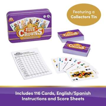 PlayMonster Five Crowns Collectible Tin – Rummy Style Card Game, 1-7 Players, Ages 8+