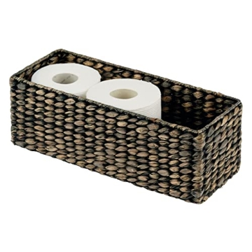 mDesign Woven Hyacinth Narrow Bathroom Toilet Roll Holder - Stylish Organizer Bin for Toilet Paper