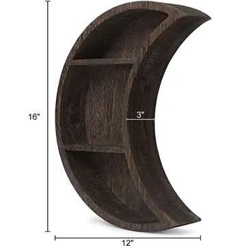 Dahey Moon Shelf Wall Mounted Moon Wall Decor Crystal Display Shelf Crescent Wooden Floating Shelves Hanging Storage for Living Room Bedroom Bathroom Kitchen Witchy Room Decor, 12" L×3" D×16" H