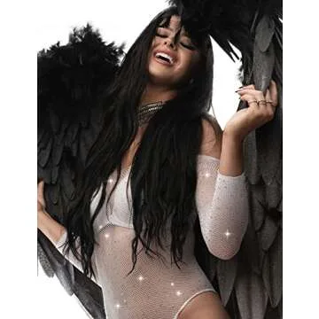 RSLOVE Women Lingerie Fishnet Bodysuit Sparkle Rhinestone Sexy Mesh Teddy Lingerie (Onesize, White)