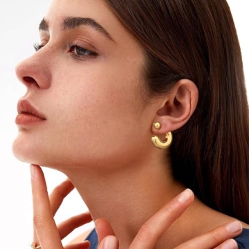 Stylish NEPULOY Chunky Gold Hoop Earrings for Women