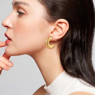 Stylish NEPULOY Chunky Gold Hoop Earrings for Women