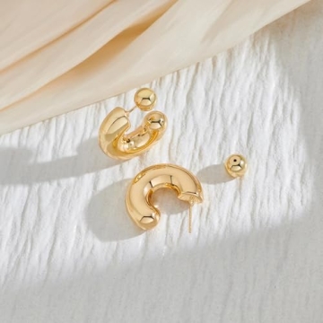 Stylish NEPULOY Chunky Gold Hoop Earrings for Women
