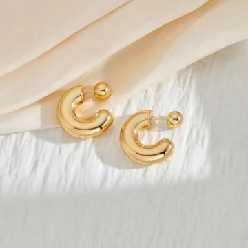 Stylish NEPULOY Chunky Gold Hoop Earrings for Women
