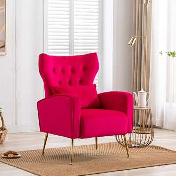 DM Furniture Accent Chairs Set of 2 Comfy Velvet Armchair with Gold Legs/Wing Back Upholstered Readi...