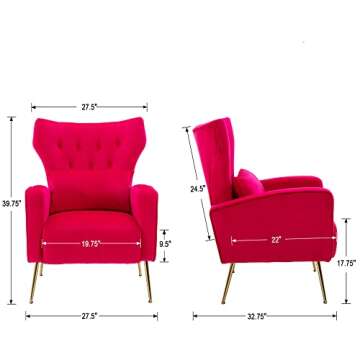 DM Furniture Accent Chairs Set of 2 Comfy Velvet Armchair with Gold Legs/Wing Back Upholstered Reading Chair Lounge Chairs for Bedroom Living Room, Rose Pink