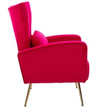 DM Furniture Accent Chairs Set of 2 Comfy Velvet Armchair with Gold Legs/Wing Back Upholstered Reading Chair Lounge Chairs for Bedroom Living Room, Rose Pink