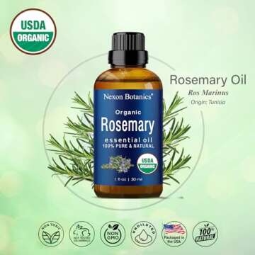 Organic Rosemary Essential Oil, 30 ml, Undiluted, USDA Certified Pure, Natural Therapeutic Grade, fo...