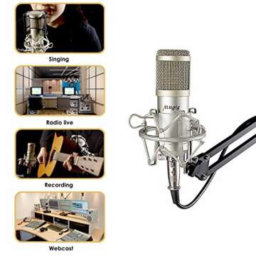 Mugig Condenser Microphone, Professional Studio Condenser Mic with Microphone Stand/3.5mm XLR Cable/Shock Mount/Pop Filter for Professional Studio Recording, Broadcasting, Recording, Singing, Games
