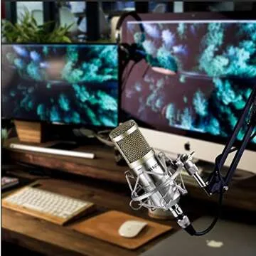 Mugig Condenser Microphone, Professional Studio Condenser Mic with Microphone Stand/3.5mm XLR Cable/Shock Mount/Pop Filter for Professional Studio Recording, Broadcasting, Recording, Singing, Games