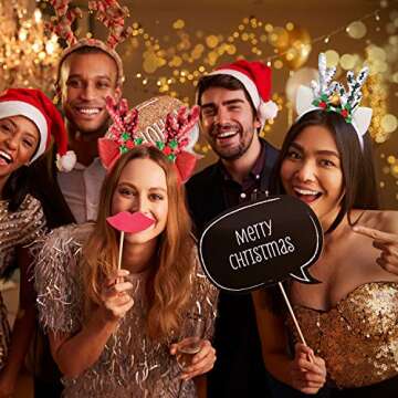 Bememo 2 Pieces Christmas Reindeer Antler Headbands Deer Headband for Women Christmas Costume Party Favors(Glitter Style)