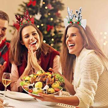 Bememo 2 Pieces Christmas Reindeer Antler Headbands Deer Headband for Women Christmas Costume Party Favors(Glitter Style)