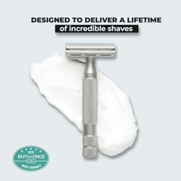 Rockwell Razors 6S Double-Edge Safety Razor in Matte Silver with 6 Adjustable Shave Settings and 5 Fully Recyclable Blades. Reusable Safety Razors for Men & Women