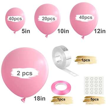 TUPARKA Pink Balloons 102 Pcs Light Pink Balloons Garland Arch Kit 5 10 12 18 inch Pink Balloons with Garland Strip for Birthday Baby Shower Wedding Easter Party Decorations