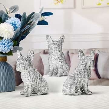 Frenchie Statue, French Bulldog Statue for Home / Living Room, Resin Sparkly Dog Statue Desktop Deco...
