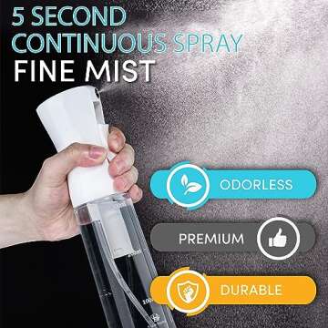 Hula Home 5 Second Continuous Spray Bottle (10.1oz/300ml) Empty Ultra Fine Plastic Water Mist Spraye...