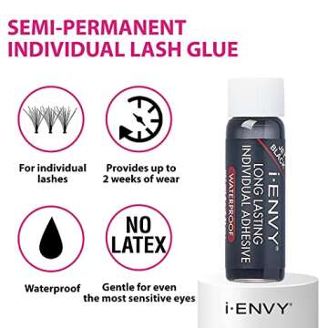 i•Envy Individual Cluster Semi-Permanent Lash Glue, Strong Hold & Long-Lasting Waterproof, Easy to Use, Latex Free, Perfect for Sensitive Eyes (Jet Black) (6 Pack)