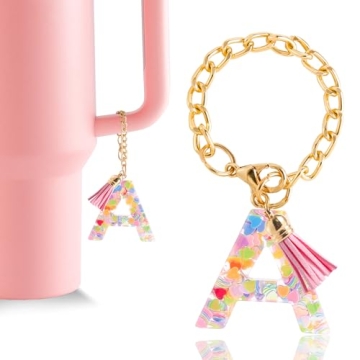 Personalized Letter Charm Accessory for Stanley Tumbler - Cute Initial Keychain with Pink Tassel