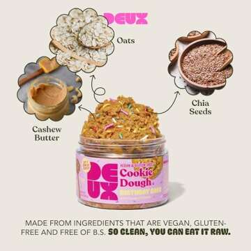 DEUX Vegan Cookie Dough - Gluten Free Cookies, Healthy Cookies, Superfood Desserts, Edible Cookie Dough, Ready to Eat, Vegan Cookies, Birthday Cake, Chocolate Chip, Brownie Batter,12 oz (3-Pack)