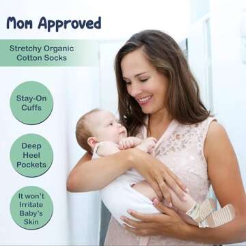 Mother's Choice Organic Cotton Baby Socks, 12 Pairs, Unisex 0-6 Months - Soft, Hypoallergenic Newbor...