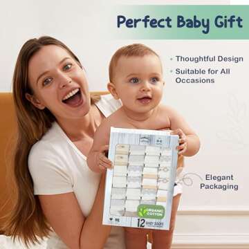 Mother's Choice Organic Cotton Baby Socks, 12 Pairs, Unisex 0-6 Months - Soft, Hypoallergenic Newborn & Infant Socks - Baby Girl & Boy Gifts, (12Pcs, Brown)