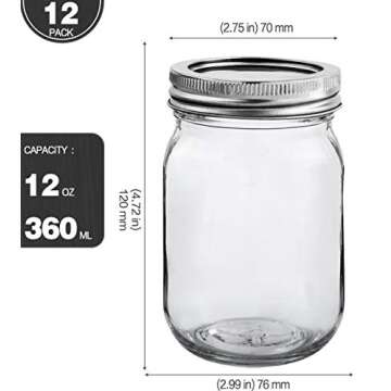KAMOTA Mason Jars 12 oz With Regular Lids and Bands, Ideal for Jam, Honey, Wedding Favors, Shower Fa...