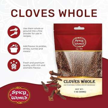 Spicy World Whole Cloves Bulk 14 Oz Bag - Premium Quality - Great for Foods, Clove Tea, Clove Pomand...