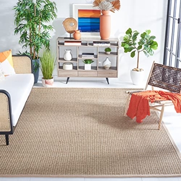 SAFAVIEH Natural Fiber Collection Area Rug - 8' x 10', Natural & Beige, Border Basketweave Seagrass ...