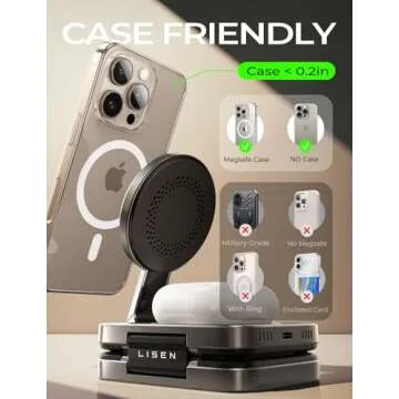 LISEN 3-in-1 MagSafe Wireless Charging Station for Travel