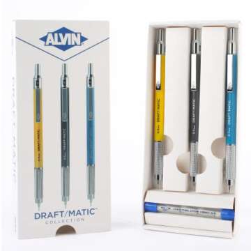 Alvin, Draft-Matic Mechanical Pencil, 3 Pack, Stainless Steel Drawing and Design Tools, Great for Dr...