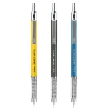 Alvin, Draft-Matic Mechanical Pencil, 3 Pack, Stainless Steel Drawing and Design Tools, Great for Drafting, Architecture, Engineering, and Art - Includes 0.3mm, 0.5mm, and 0.7mm