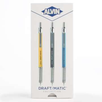 Alvin, Draft-Matic Mechanical Pencil, 3 Pack, Stainless Steel Drawing and Design Tools, Great for Drafting, Architecture, Engineering, and Art - Includes 0.3mm, 0.5mm, and 0.7mm