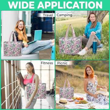 Eco-Friendly Quilted Cotton Tote Bag - Lightweight Handcrafted Shoulder Bag with Pockets for Gym, Travel, Work - Versatile Beach Bag (Pink)