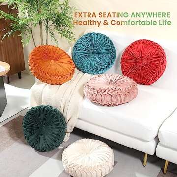 Sioloc Round Pillow Velvet Throw Pillows,Seating Cushion Home Decoration Pleated Floor Pillow Cushion for Couch Chair(Blush,15.7'')