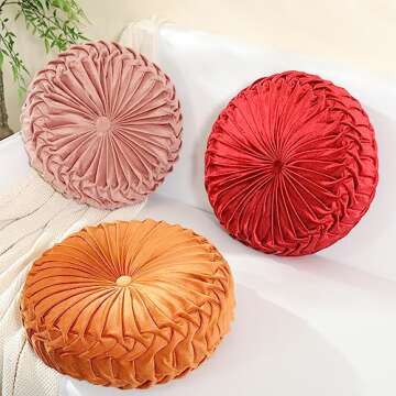 Sioloc Round Pillow Velvet Throw Pillows,Seating Cushion Home Decoration Pleated Floor Pillow Cushion for Couch Chair(Blush,15.7'')