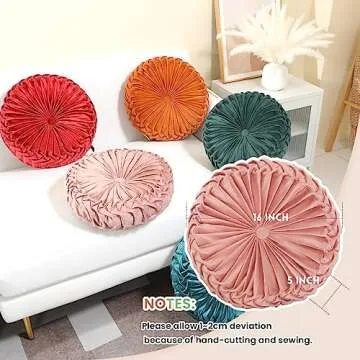 Sioloc Round Pillow Velvet Throw Pillows,Seating Cushion Home Decoration Pleated Floor Pillow Cushion for Couch Chair(Blush,15.7'')