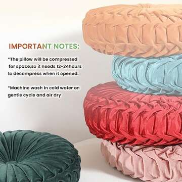 Sioloc Round Pillow Velvet Throw Pillows,Seating Cushion Home Decoration Pleated Floor Pillow Cushion for Couch Chair(Blush,15.7'')
