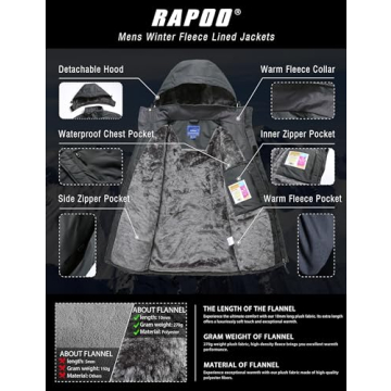 Rapoo Men's Waterproof Winter Jacket Fleece-Lined Warmth