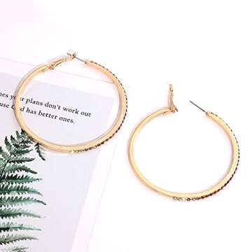 Crystal Hoop Earrings for Women Large Dazzling Rainbow Rhinestone Circle Fashion Earrings Sensitive Ears Pierced Earrings (Gold Rainbow)