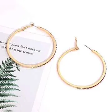 Crystal Hoop Earrings for Women Large Dazzling Rainbow Rhinestone Circle Fashion Earrings Sensitive Ears Pierced Earrings (Gold Rainbow)