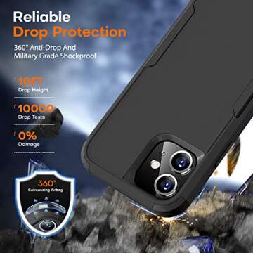 Vooii Compatible with iPhone 11 Case, [10 FT Military Grade Drop Protection] [3 in 1 Heavy Duty] Anti-Slip Shockproof Full Body Protective Frosted Phone Case for iPhone 11 6.1 inch - Black