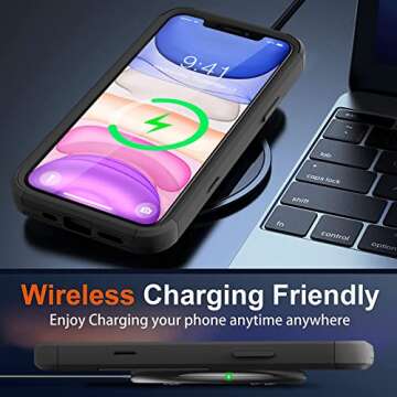 Vooii Compatible with iPhone 11 Case, [10 FT Military Grade Drop Protection] [3 in 1 Heavy Duty] Anti-Slip Shockproof Full Body Protective Frosted Phone Case for iPhone 11 6.1 inch - Black