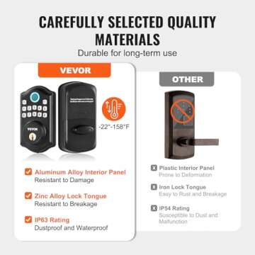 VEVOR Fingerprint Door Lock with 2 Level Handles, Keyless Entry Door Lock with Fingerprint/Keypad Code/Key, Auto Lock, Anti-Peeking Password, Electronic Keypad Deadbolt with 300 Users, for Front Door