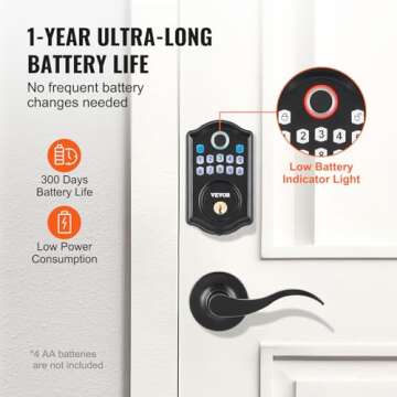 VEVOR Fingerprint Door Lock with 2 Level Handles, Keyless Entry Door Lock with Fingerprint/Keypad Code/Key, Auto Lock, Anti-Peeking Password, Electronic Keypad Deadbolt with 300 Users, for Front Door
