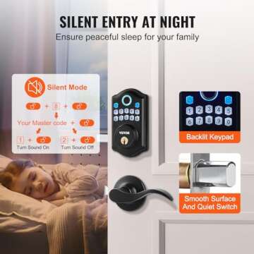VEVOR Fingerprint Door Lock with 2 Level Handles, Keyless Entry Door Lock with Fingerprint/Keypad Code/Key, Auto Lock, Anti-Peeking Password, Electronic Keypad Deadbolt with 300 Users, for Front Door