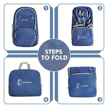 ZOMAKE Lightweight Packable Backpack 30L, Foldable Hiking Backpacks Water Resistant Compact Folding Daypack for Travel(Navy Blue)