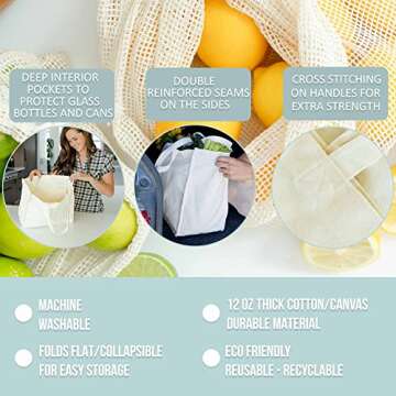 Durable Reusable Grocery Bags Set of 12 for Eco-Friendly Shopping
