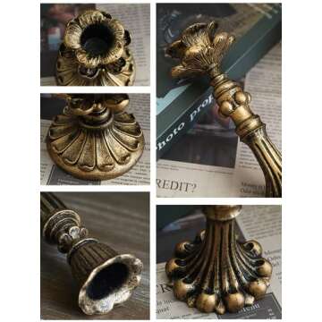 Vintage Candlestick Holder for Taper，Resin Candle Holder Antique Bronze，Decorative for Home Decor Centerpiece for Wedding Party, Wedding Anniversary Decoration，Set of 4(AABC)