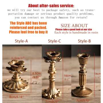 Vintage Candlestick Holder for Taper，Resin Candle Holder Antique Bronze，Decorative for Home Decor Centerpiece for Wedding Party, Wedding Anniversary Decoration，Set of 4(AABC)